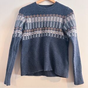 Kuhl Women’s Size XS Blue Sweater Fair Isle Blue Merino Wool Crew Neck